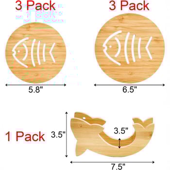 Υπόστρωμα για φλυτζάνι τσαγιού και κατσαρόλα από μπαμπού-ξύλο, με φλοράλ μοτίβο, αντιολισθητικό, θερμομονωτικό