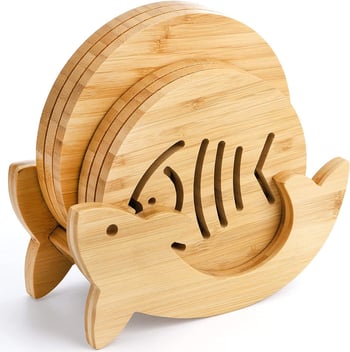 Υπόστρωμα για φλυτζάνι τσαγιού και κατσαρόλα από μπαμπού-ξύλο, με φλοράλ μοτίβο, αντιολισθητικό, θερμομονωτικό