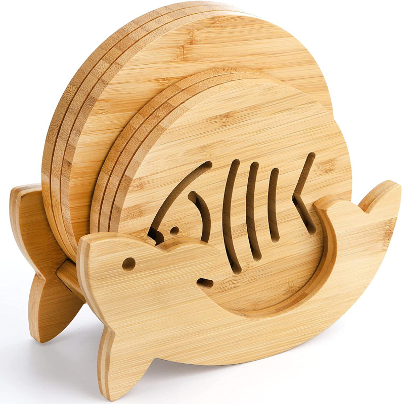 Υπόστρωμα για φλυτζάνι τσαγιού και κατσαρόλα από μπαμπού-ξύλο, με φλοράλ μοτίβο, αντιολισθητικό, θερμομονωτικό