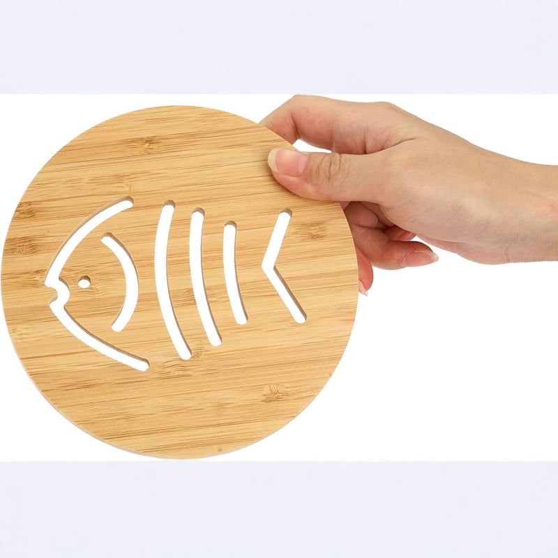 Υπόστρωμα για φλυτζάνι τσαγιού και κατσαρόλα από μπαμπού-ξύλο, με φλοράλ μοτίβο, αντιολισθητικό, θερμομονωτικό