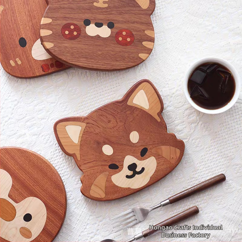 Hong ao μάρκα Ξύλινο σουβέρ για ποτήρι με σχέδιο Shiba Inu, Ξύλο ακακίας, Ακανόνιστο σχήμα, Λανσαρισμένο το 2025