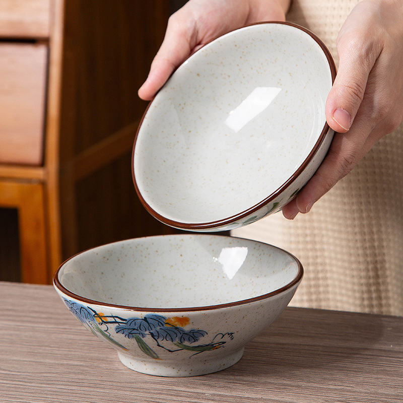 Porcelanska zdjela s motivom biljaka i cvijeća, ispod glazure boje, lagani luksuzni retro stil, okrugli oblik, pogodna za mikrovalnu pećnicu