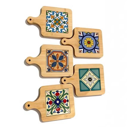 Ξύλινο θερμομονωτικό υπόστρωμα για φλυτζάνια και πιάτα, ιαπωνικού στυλ, τετράγωνο, TB-0828