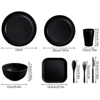 Plastični set posuđa, 32 dijela, moderna minimalistička nordijska stil, jednobojni uzorak, prilagodljiv