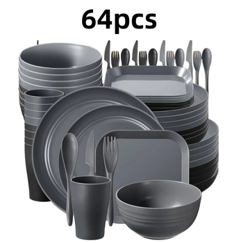 Plastični set posuđa, 32 dijela, moderna minimalistička nordijska stil, jednobojni uzorak, prilagodljiv