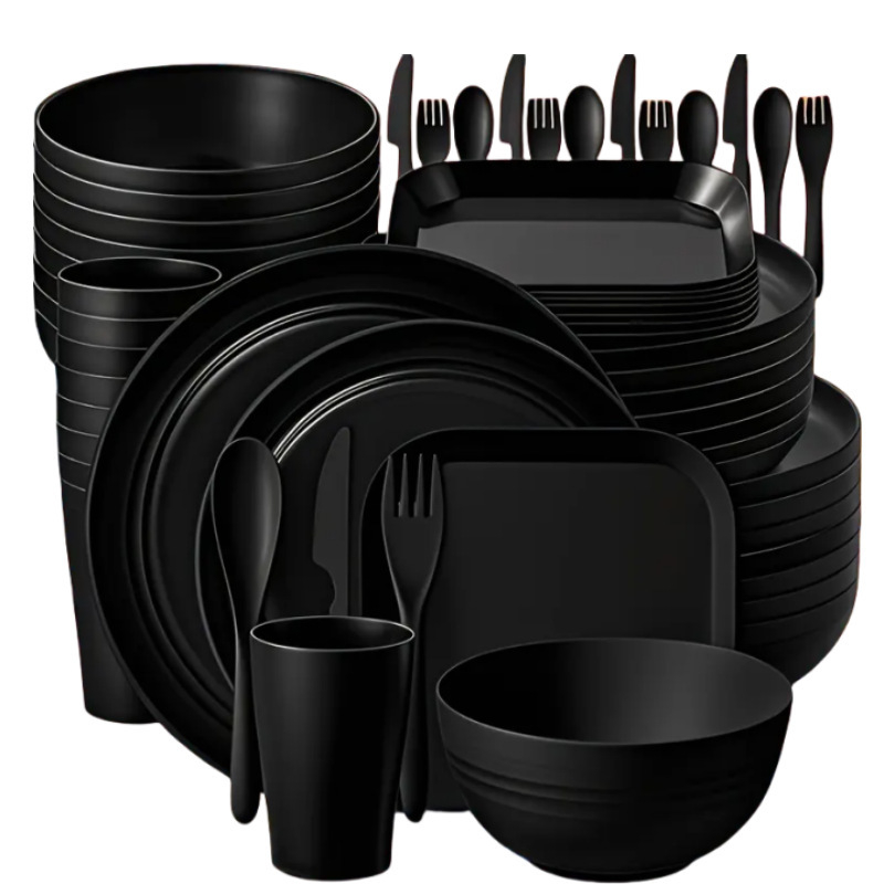 Plastični set posuđa, 32 dijela, moderna minimalistička nordijska stil, jednobojni uzorak, prilagodljiv