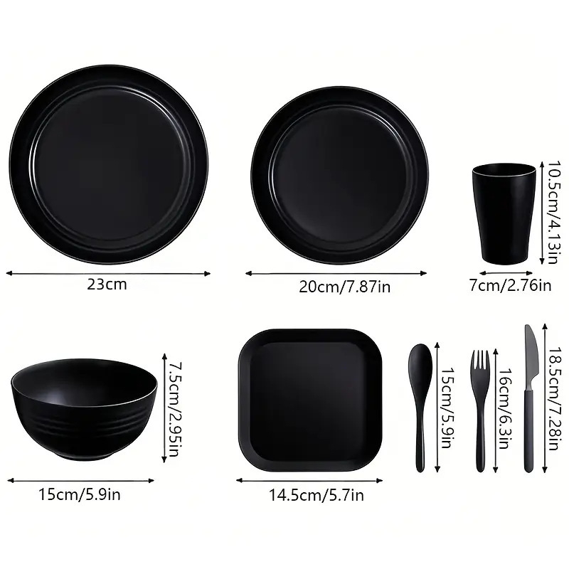 Plastični set posuđa, 32 dijela, moderna minimalistička nordijska stil, jednobojni uzorak, prilagodljiv