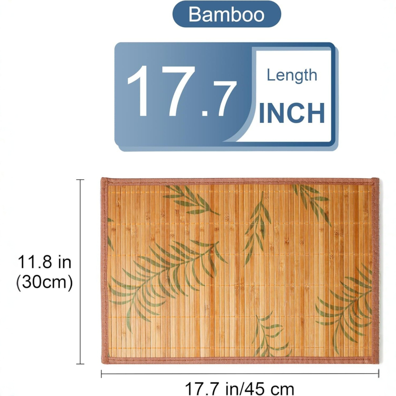 Бамбукова подложка за маса с принт водна трева и цветя, плетена, кръгла/квадратна/неправилна форма, модерен минималистичен стил, биоразградима