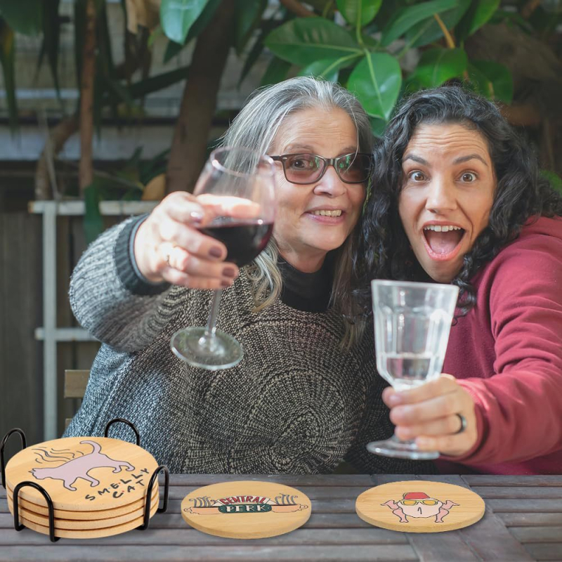 Fa poháralátét készlet, 6 db, hőszigetelő és csúszásmentes felülettel, Senhuo márka