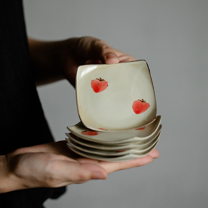 Shanding ръчно рисувана подложка за чай със ягоди — керамична, произход Дехуа