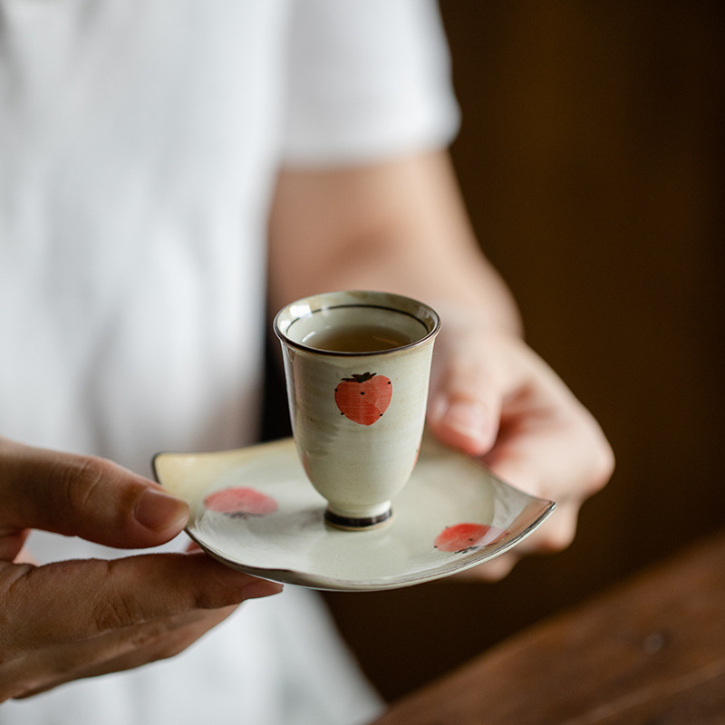 Shanding ръчно рисувана подложка за чай със ягоди — керамична, произход Дехуа