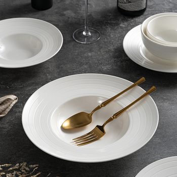 Set porțelan de veselă cu boluri și farfurii, stil modern minimalist, inspirație japoneză, finisaj sub-glazură, compatibil cu microunde, personalizabil