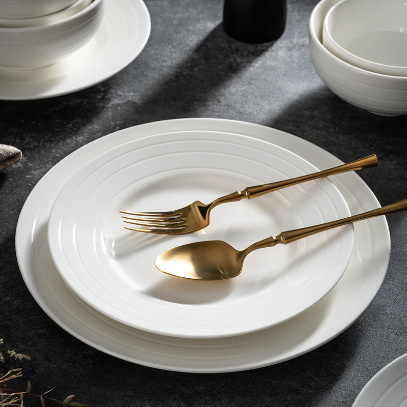 Set porțelan de veselă cu boluri și farfurii, stil modern minimalist, inspirație japoneză, finisaj sub-glazură, compatibil cu microunde, personalizabil