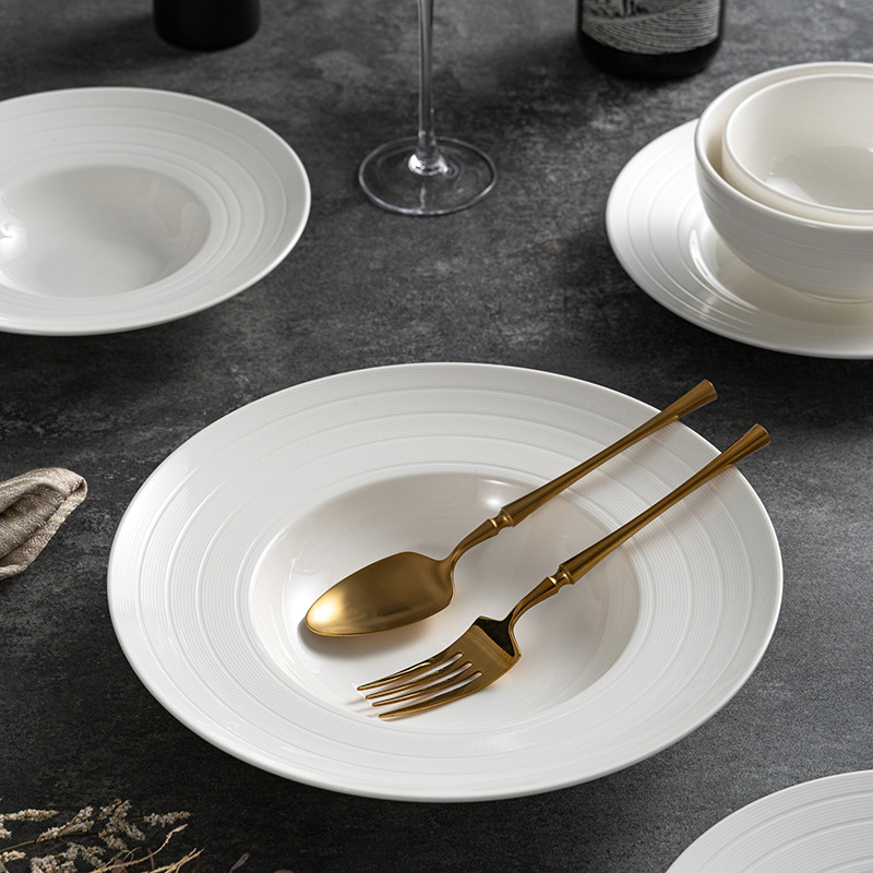 Set porțelan de veselă cu boluri și farfurii, stil modern minimalist, inspirație japoneză, finisaj sub-glazură, compatibil cu microunde, personalizabil