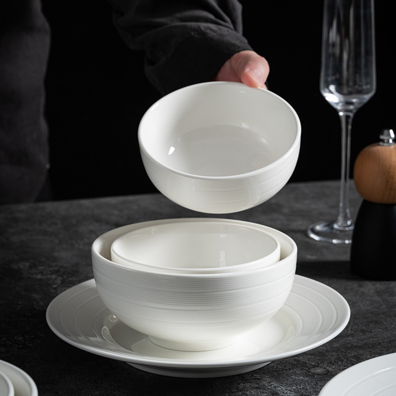 Set porțelan de veselă cu boluri și farfurii, stil modern minimalist, inspirație japoneză, finisaj sub-glazură, compatibil cu microunde, personalizabil