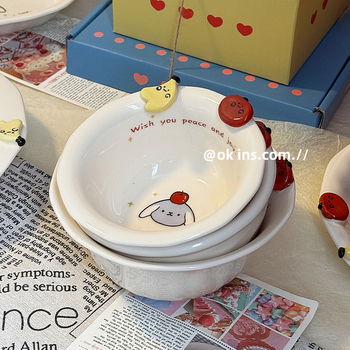 Vas ceramic drăguț pentru uz casnic, model desene animate, suprafață pictată manual, potrivit pentru cuptorul cu microunde, formă extraterestră