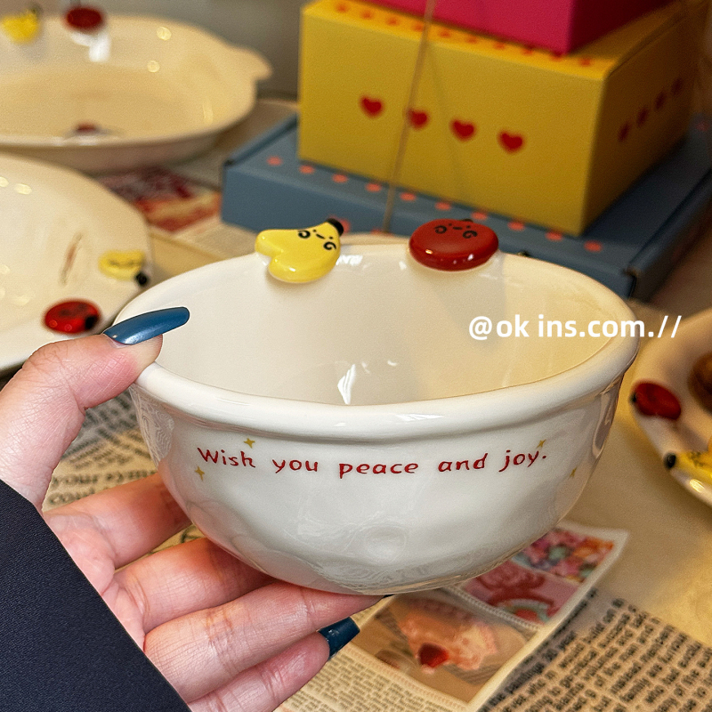 Vas ceramic drăguț pentru uz casnic, model desene animate, suprafață pictată manual, potrivit pentru cuptorul cu microunde, formă extraterestră