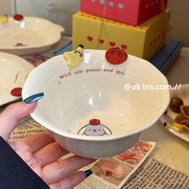 Vas ceramic drăguț pentru uz casnic, model desene animate, suprafață pictată manual, potrivit pentru cuptorul cu microunde, formă extraterestră