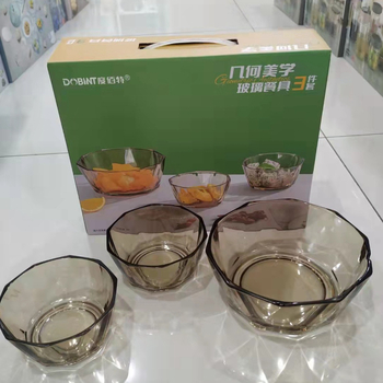 Set de veselă din sticlă, estetic geometric, 2 sau 5 piese, boluri rotunde, compatibil cu microunde