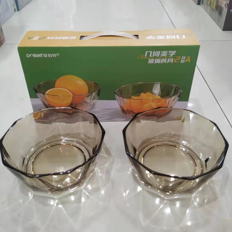 Set de veselă din sticlă, estetic geometric, 2 sau 5 piese, boluri rotunde, compatibil cu microunde