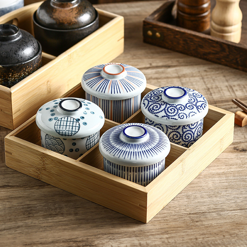 Porcelanska kružna zdjela juhe s poklopcem, japanskog stila, mikrovalna sigurna, s podglazurnim premazom, mogućnost prilagodbe