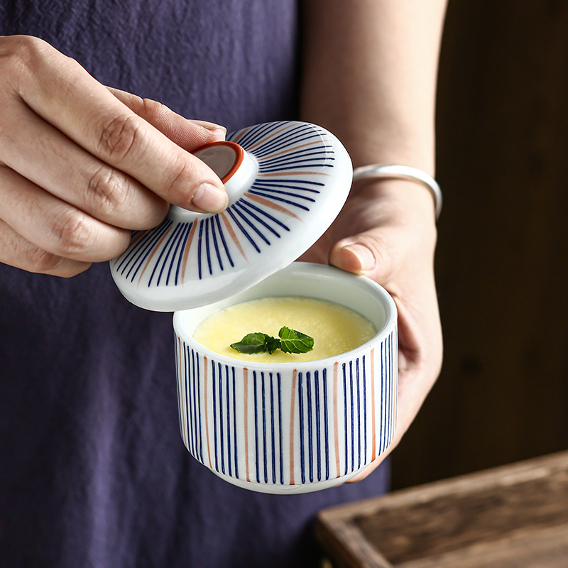 Porcelanska kružna zdjela juhe s poklopcem, japanskog stila, mikrovalna sigurna, s podglazurnim premazom, mogućnost prilagodbe