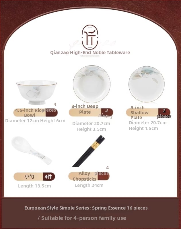 Set posuđa od kostnog porculana, cvjetni uzorak, prikladno za mikrovalnu, glazirana površina, novi kineski stil