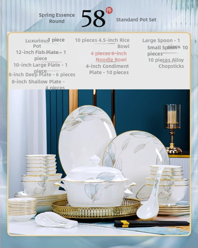 Set posuđa od kostnog porculana, cvjetni uzorak, prikladno za mikrovalnu, glazirana površina, novi kineski stil