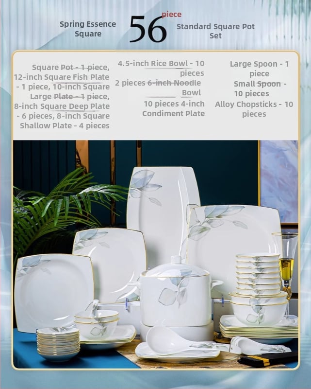 Set posuđa od kostnog porculana, cvjetni uzorak, prikladno za mikrovalnu, glazirana površina, novi kineski stil