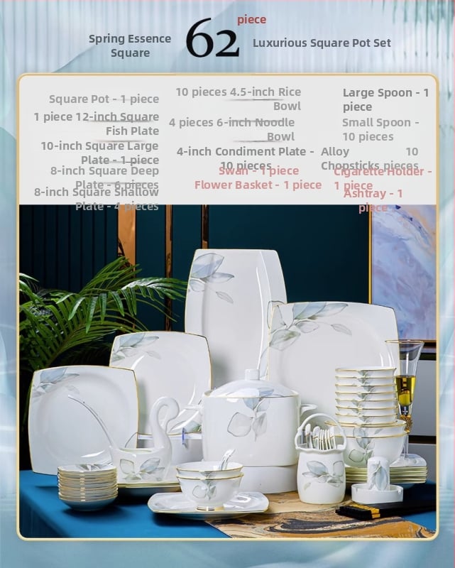 Set posuđa od kostnog porculana, cvjetni uzorak, prikladno za mikrovalnu, glazirana površina, novi kineski stil