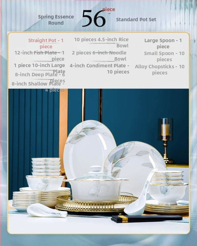 Set posuđa od kostnog porculana, cvjetni uzorak, prikladno za mikrovalnu, glazirana površina, novi kineski stil