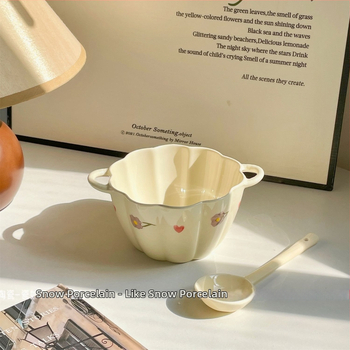 Porcelanska zdjela s dvije ručke za kremastu juhu od bundeve, veliki kapacitet, slatka kućna posuđa