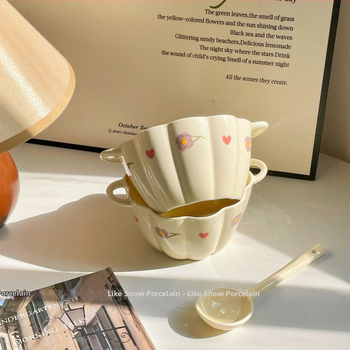Porcelanska zdjela s dvije ručke za kremastu juhu od bundeve, veliki kapacitet, slatka kućna posuđa