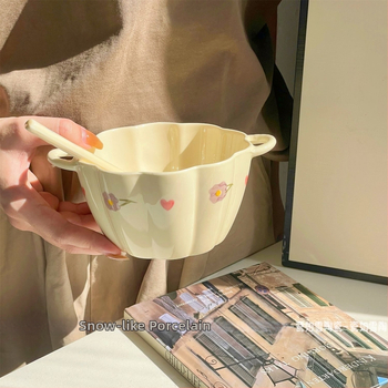 Porcelanska zdjela s dvije ručke za kremastu juhu od bundeve, veliki kapacitet, slatka kućna posuđa