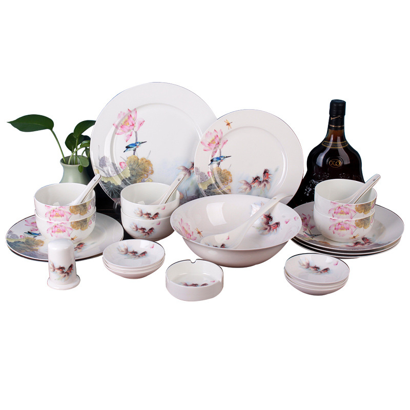 Set de vase din porțelan de oase, 29 piese, suprafață glazurată, compatibil cu microunde, ambalaj cadou