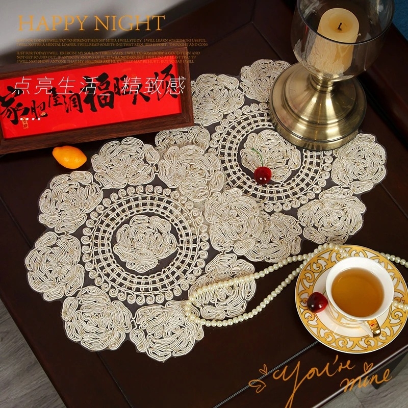 Set brodat de fețe de masă și suporturi pentru pahare, covoraș decorativ pentru vază, poliester, formă neregulată, stil chinezesc nou, premium