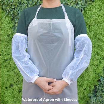 PVC zástera s rukávmi – vodeodolná, olejodolná, priehľadné matné rukávy, dĺžka 1.2 m