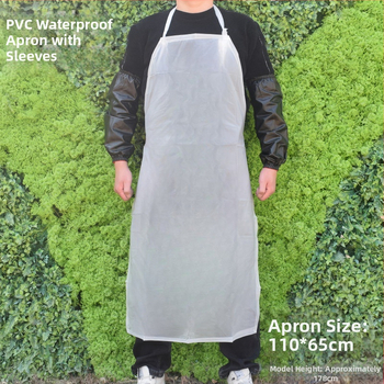 PVC zástera s rukávmi – vodeodolná, olejodolná, priehľadné matné rukávy, dĺžka 1.2 m