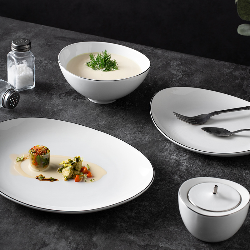 Jin Baichuan keramički zapadni set posuđa – platinski rub, ručna izrada, prilagodljiv, kod dz-166