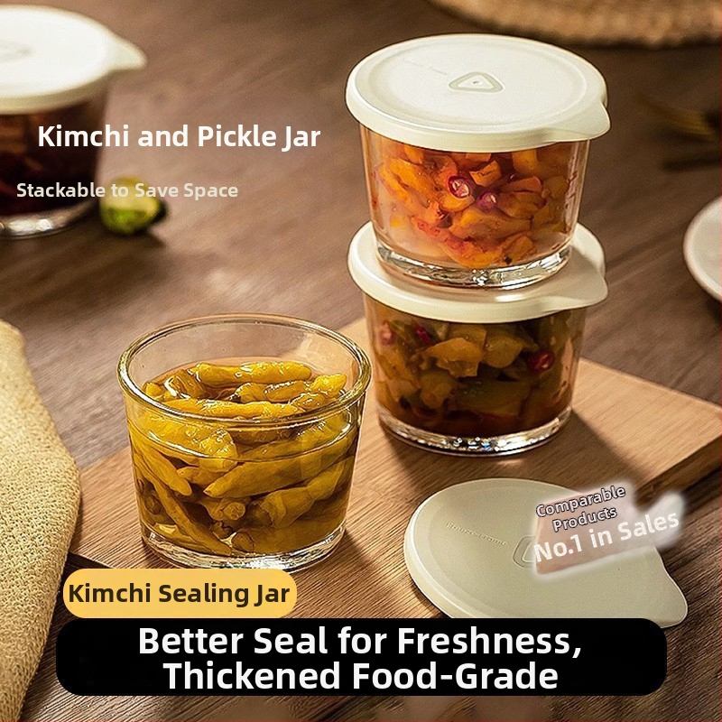 Sklenená nádoba na skladovanie s hermetickým uzáverom, nepriepustná, potravinárska kvalita, na zaváranie zeleniny, chladenie, zabraňuje miešaniu chutí, malá miska na zaváraniny