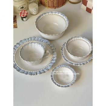 Porcelanski set zdjela i tanjura sa dimljenom glazurom, vintage dvorski stil, INS stil, pod-glas završetak, novi kineski stil