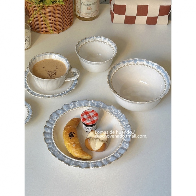 Porcelanski set zdjela i tanjura sa dimljenom glazurom, vintage dvorski stil, INS stil, pod-glas završetak, novi kineski stil