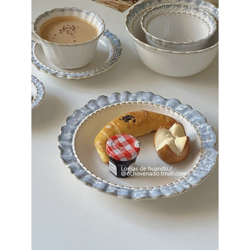 Porcelanski set zdjela i tanjura sa dimljenom glazurom, vintage dvorski stil, INS stil, pod-glas završetak, novi kineski stil