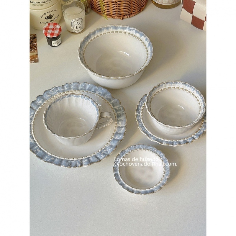 Porcelanski set zdjela i tanjura sa dimljenom glazurom, vintage dvorski stil, INS stil, pod-glas završetak, novi kineski stil