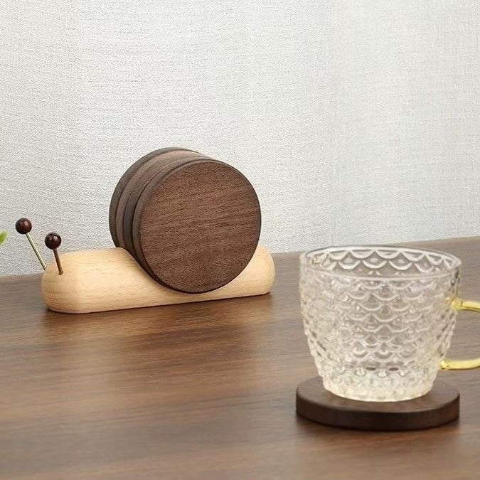 Suport rotund din lemn pentru pahare, cu model desen animat, stil drăguț, izolație termică de calitate premium