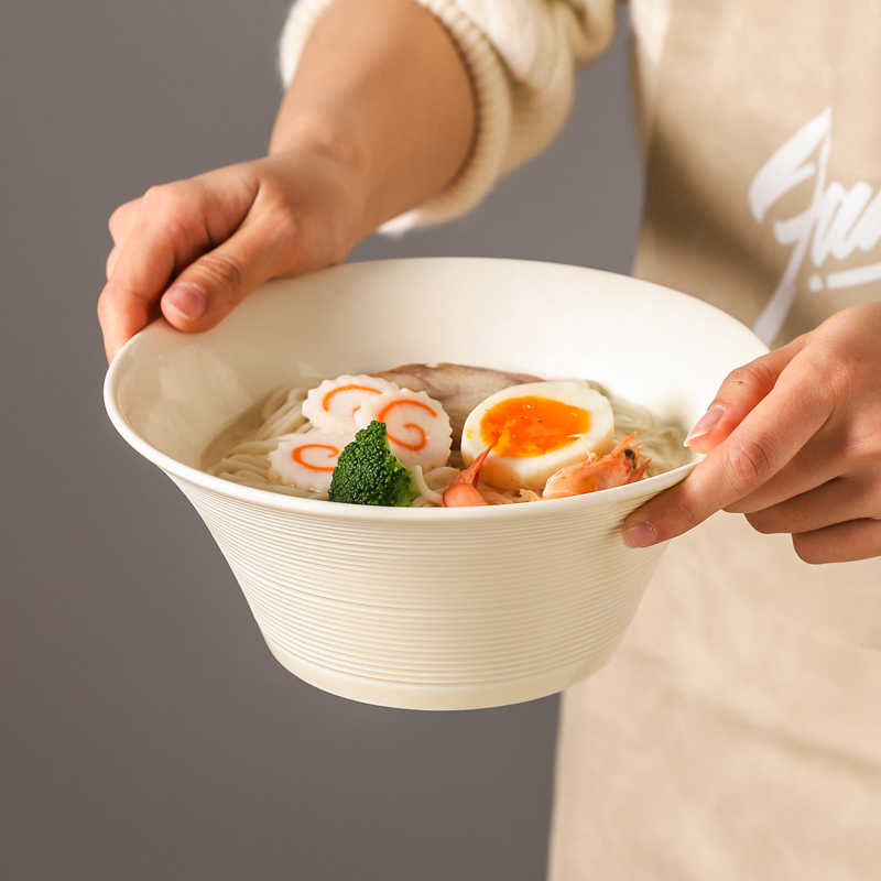 Porcelanska zdjela za ramen i juhu, jedinstven jednobojni dizajn, okrugli oblik, retro stil, kompatibilna s mikrovalnom
