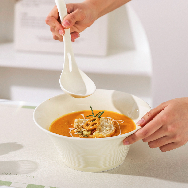 Porcelanska zdjela za ramen i juhu, jedinstven jednobojni dizajn, okrugli oblik, retro stil, kompatibilna s mikrovalnom