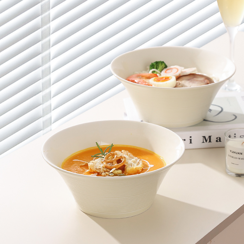 Porcelanska zdjela za ramen i juhu, jedinstven jednobojni dizajn, okrugli oblik, retro stil, kompatibilna s mikrovalnom