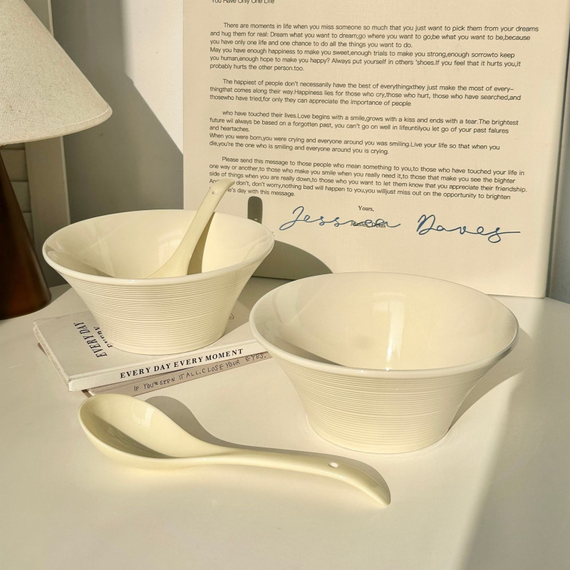 Porcelanska zdjela za ramen i juhu, jedinstven jednobojni dizajn, okrugli oblik, retro stil, kompatibilna s mikrovalnom