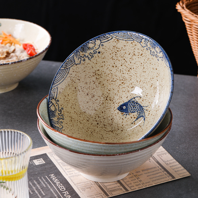 Vas ceramic cu decor floral sub glazură, formă rotundă, în stil nou chinezesc, compatibil cu microunde